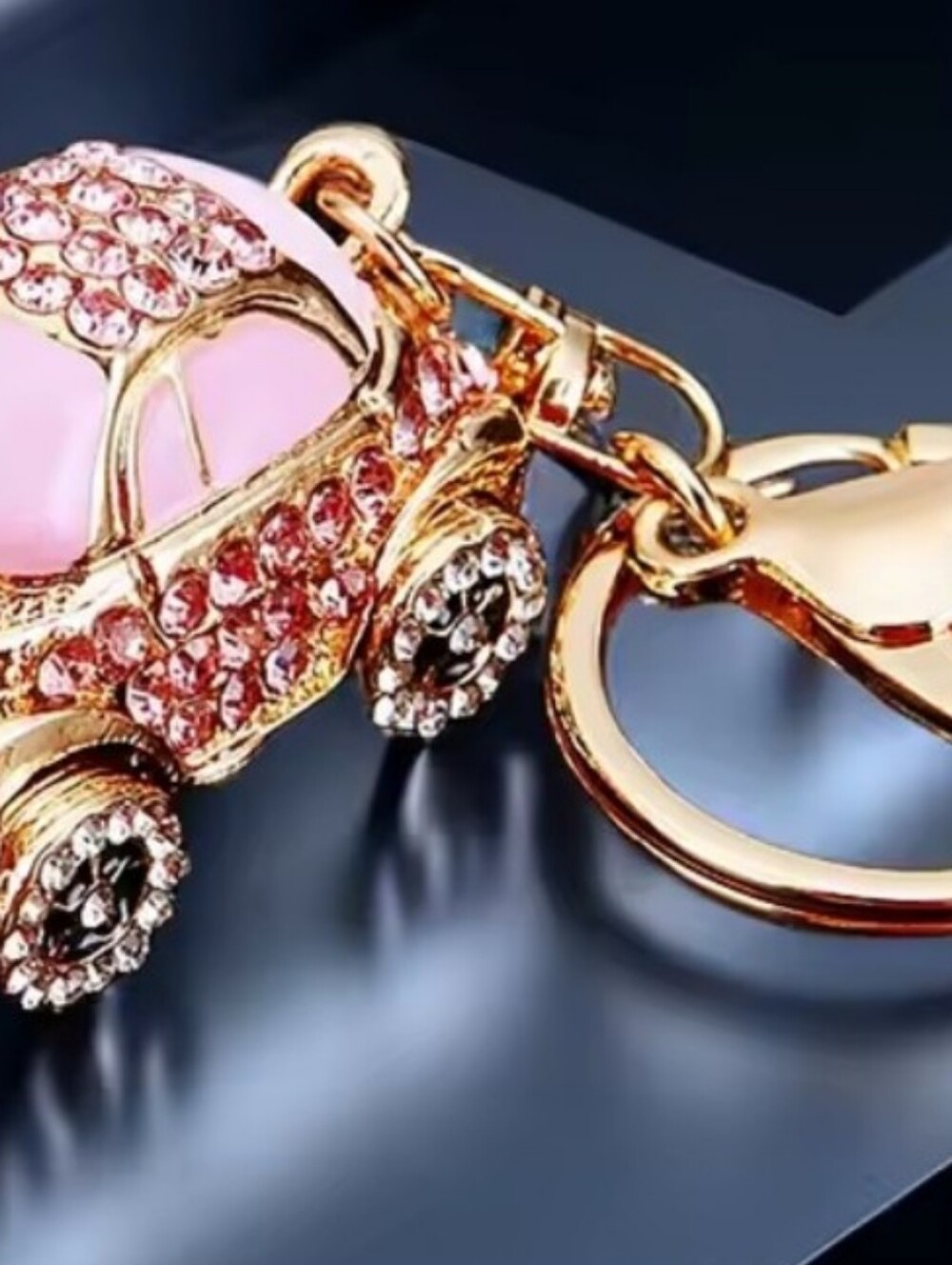 Pink Jeweled VW Style Car Bag Charm/Keychain - Picture 3 of 4